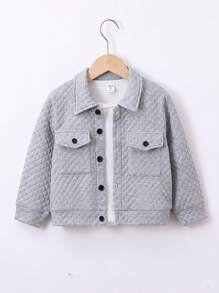 SHEIN Chàng trai trẻ Túi có nắp Nút Lên Áo khoác Without Tee - Xám - Xem 1