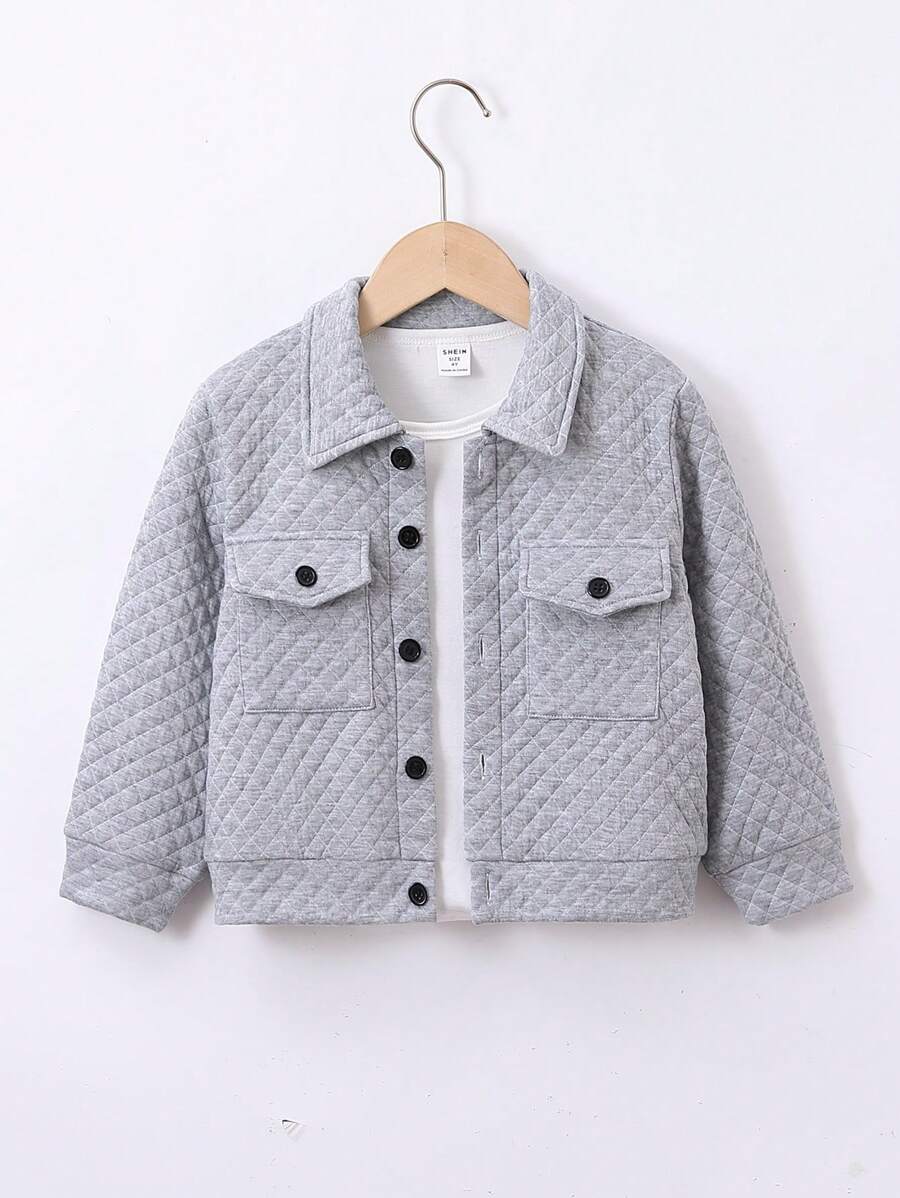 SHEIN Chàng trai trẻ Túi có nắp Nút Lên Áo khoác Without Tee - Xám - Xem 1