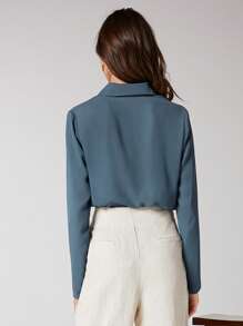 SHEIN BIZwear 素色前紐扣襯衫工作服 - 霧霾藍 - 查看 3