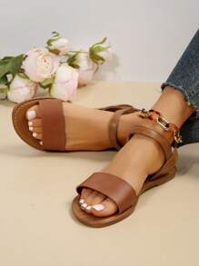Women Minimalist Ankle Strap Sandals, Elegant Sandals,Summer Outfits - Brown - View 4