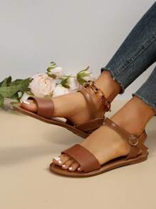 Women Minimalist Ankle Strap Sandals, Elegant Sandals,Summer Outfits - Brown - View 5