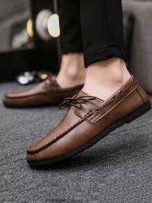 男式無帶便鞋,時尚百搭,四季皆宜,街頭個性風,商務駕駛兩相宜,輕盈修身 - 棕色 - 查看 1