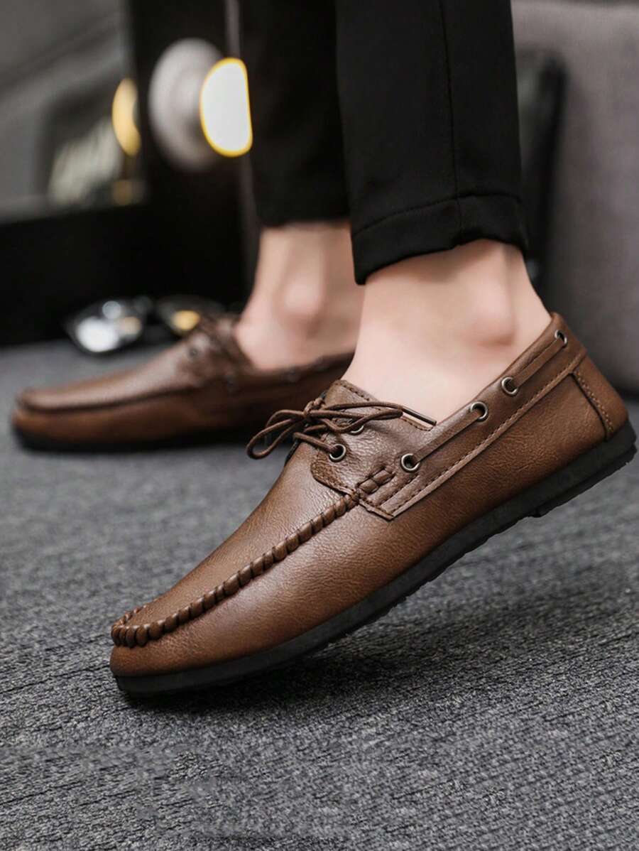 男式無帶便鞋,時尚百搭,四季皆宜,街頭個性風,商務駕駛兩相宜,輕盈修身 - 棕色 - 查看 1