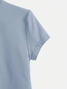 SHEIN BASICS Chất rắn Áo phông Crop - Màu xanh lam - Xem 4