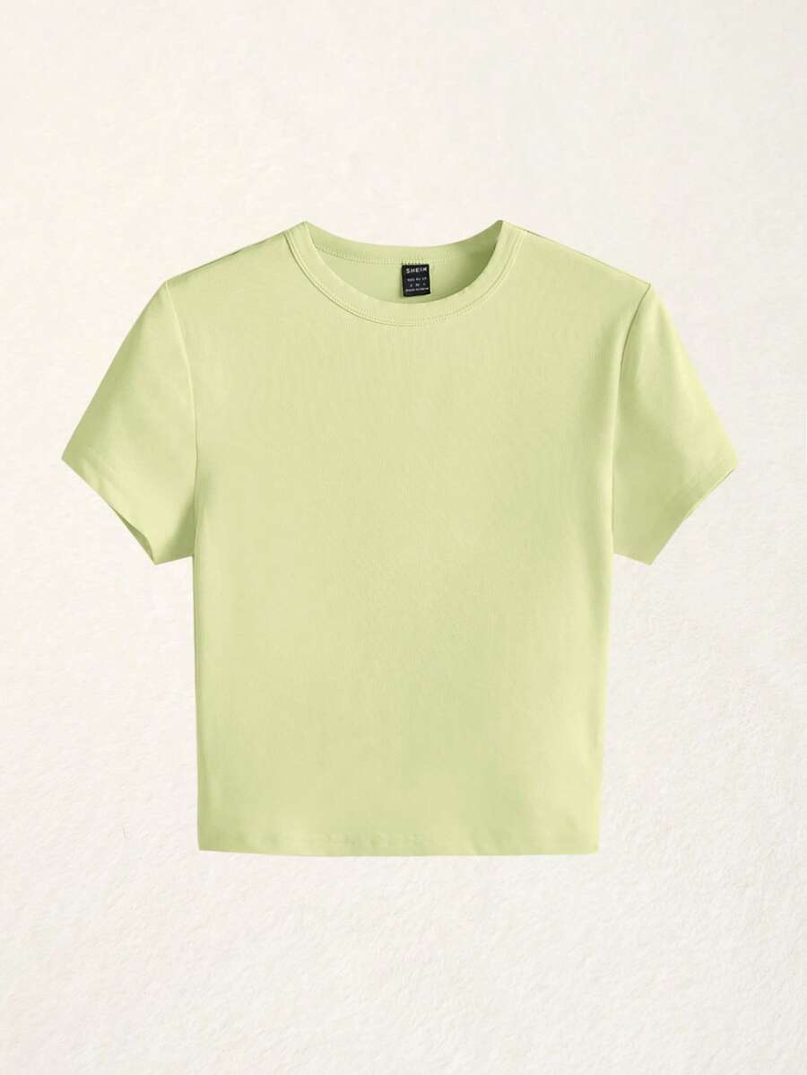 SHEIN BASICS Solid Form Fitted Tee - Yellow - View 1