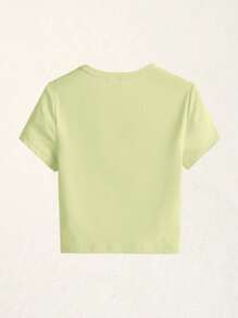 SHEIN BASICS Solid Form Fitted Tee - Yellow - View 2