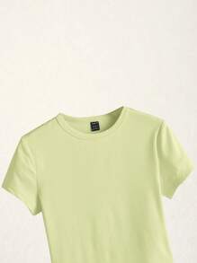 SHEIN BASICS Solid Form Fitted Tee - Yellow - View 3