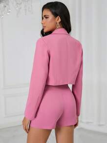 SHEIN BIZwear Solid Double Button Blazer & Shorts Workwear - Pink - View 2