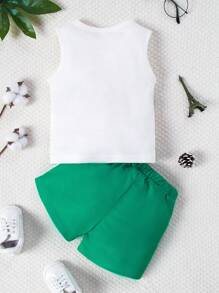 Baby Boy Cartoon & Letter Graphic Tank Top & Shorts