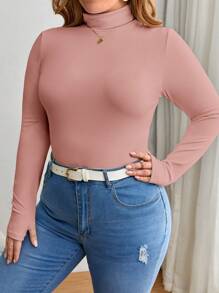SHEIN Essnce Áo thun Plus size màu trơn Giải trí - Hồng - Xem 4
