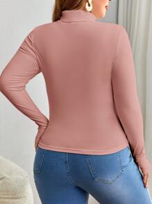 SHEIN Essnce Áo thun Plus size màu trơn Giải trí - Hồng - Xem 2