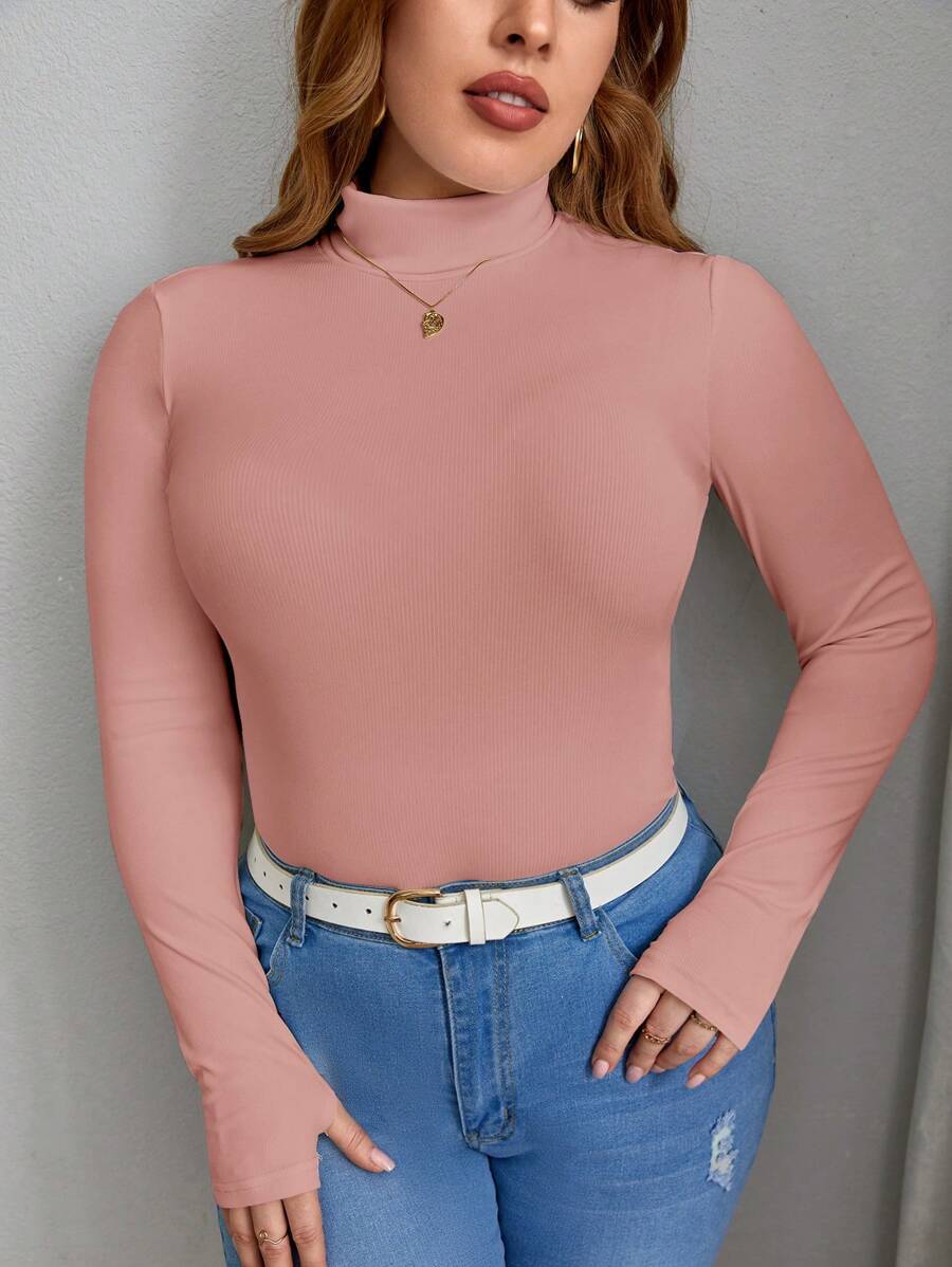 SHEIN Essnce Áo thun Plus size màu trơn Giải trí - Hồng - Xem 1