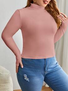 SHEIN Essnce Áo thun Plus size màu trơn Giải trí - Hồng - Xem 5
