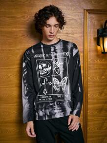 ROMWE MEN Prep Các bạn Nhuộm buộc Slogan & Đồ họa đầu lâu Áo thun Thả vai - màu đen - Xem 1