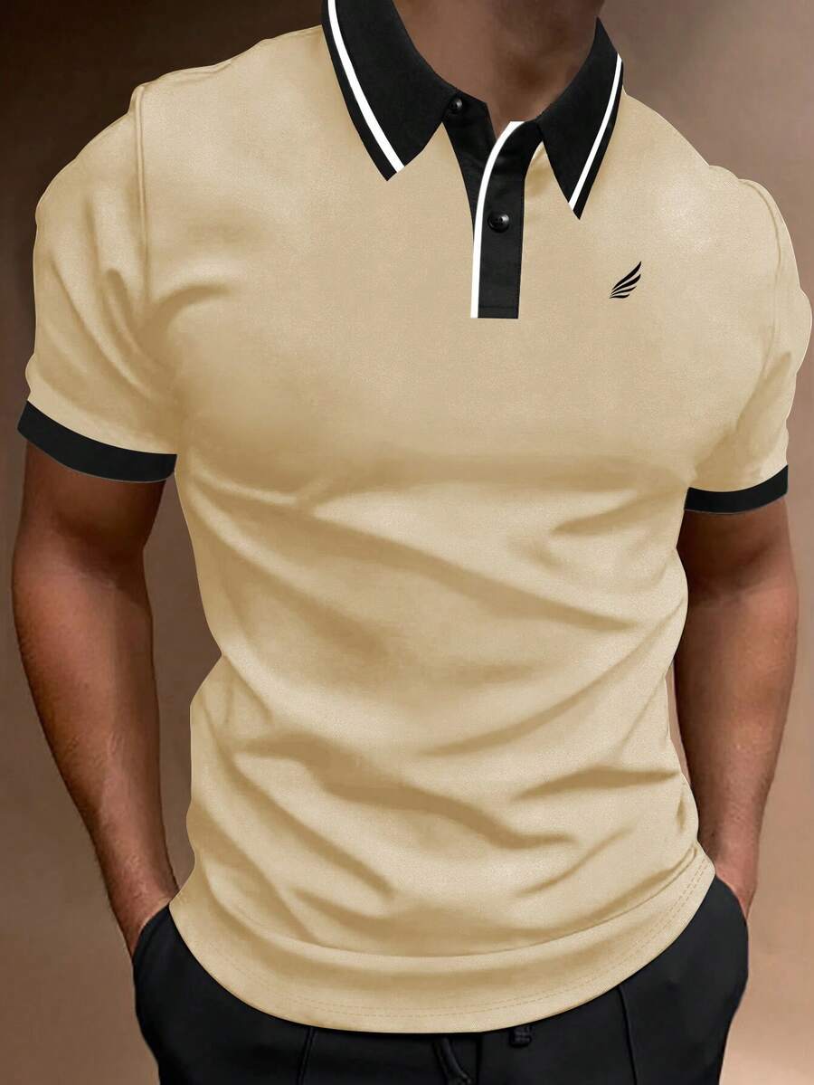 Manfinity Homme Nam In Cánh Viền tương phản Áo polo - Màu Khaki - Xem 1