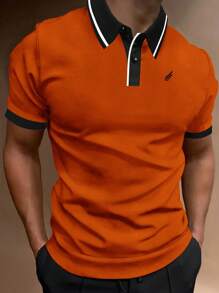 Manfinity Homme Men Wing Print Contrast Trim Polo Shirt - Orange - View 1