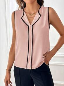 SHEIN Privé Contrast Binding Sleeveless Blouse,Sleeveless Tops - Coral Pink - View 5
