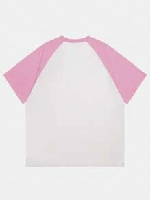 ROMWE MEN Prep Áo thun nam Colorblock Raglan tay áo in hình ngôi sao Y2k, trường học - Hồng - Xem 2