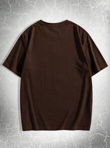 ROMWE MEN Goth Men Cross & Letter Graphic Tee - Chocolate Brown - View 2