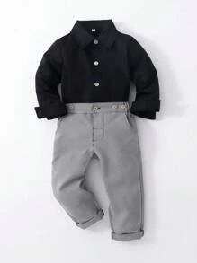Young Boy Solid Shirt & Houndstooth Pants - Multicolor - View 1