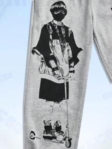 Pahlevi Quần bó sát eo dây rút họa tiết chữ & hình cho nam - Màu Xám nhạt - Xem 4