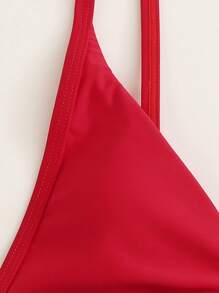Solid Triangle Thong Bikini Set For Summer Beach - Red - View 4