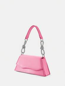 SHEIN SXY 迷你翻蓋法棍包打結設計帶粉色的 - 玫紅色 - 查看 3