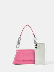 SHEIN SXY 迷你翻蓋法棍包打結設計帶粉色的 - 玫紅色 - 查看 5