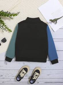 Suéter de cuello alto con estampado de dinosaurio de bloque de color de estilo callejero de corte holgado informal para niños jóvenes para el calor, el otoño y el invierno - Multicolor - Ver 2