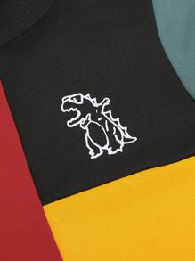 Suéter de cuello alto con estampado de dinosaurio de bloque de color de estilo callejero de corte holgado informal para niños jóvenes para el calor, el otoño y el invierno - Multicolor - Ver 3