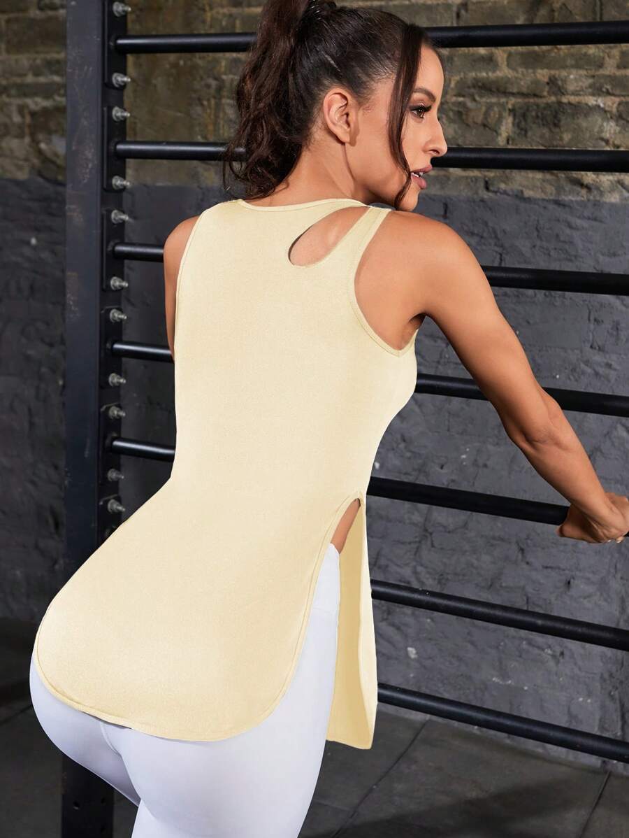 Gameset SHEIN Sport 鏤空下擺開叉運動背心 - 杏色 - 查看 1