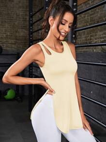 Gameset SHEIN Sport 鏤空下擺開叉運動背心 - 杏色 - 查看 5