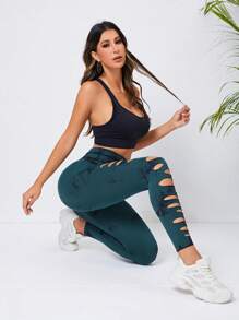 紮染鏤空運動打底褲 - 水鴨藍 - 查看 6