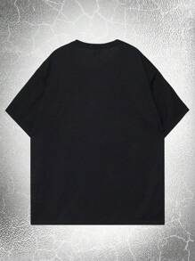 ROMWE MEN Goth 男士棉人物和字母圖案T恤 - 黑色 - 查看 2