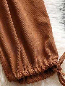 大碼抽繩下擺長褲 - 棕色 - 查看 3