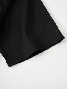 ROMWE MEN Goth 男士棉骷髏和字母圖案T恤 - 黑色 - 查看 4