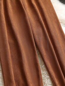 大碼抽繩下擺長褲 - 棕色 - 查看 4