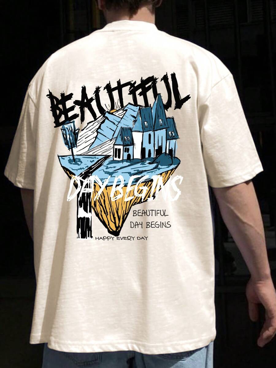 Manfinity Hypemode Áo thun & Áo lót Nam Hoạt hình Lá thư Giải trí - Màu be - Xem 1