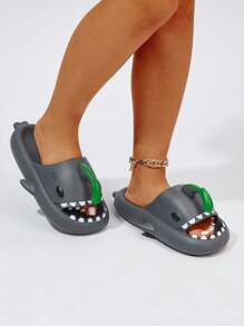 Mujer con diseño de tiburón Chanclas banda única dulce Chanclas - Gris Oscuro - Ver 2
