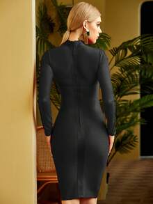 Cổ giả Đường may Chi tiết Váy bodycon - màu đen - Xem 2