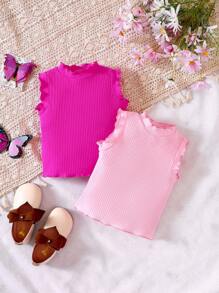 女嬰2入組木耳邊小高領背心上衣 - 彩色 - 查看 1