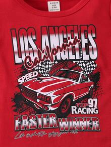 女嬰汽車和字母圖案T恤 - 酒紅色 - 查看 3