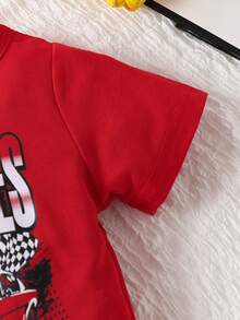 女嬰汽車和字母圖案T恤 - 酒紅色 - 查看 5