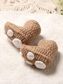 男嬰卡通圖案針織短褲和帽拍攝套裝