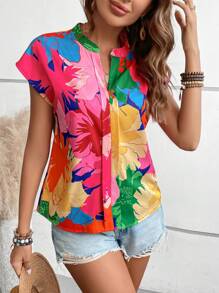 SHEIN LUNE 印花蝙蝠袖缺口領襯衫 - 彩色 - 查看 5