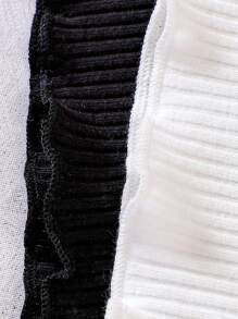 Baby Girl 2pcs Lettuce Trim Ribbed Knit Mock Neck Tank Top - Black and White - View 5