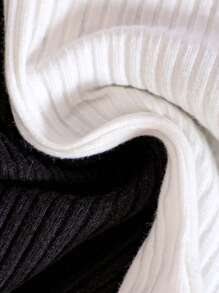 Baby Girl 2pcs Lettuce Trim Ribbed Knit Mock Neck Tank Top - Black and White - View 6