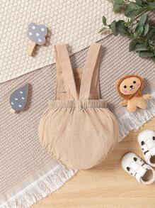 SHEIN Vintaside Kids 卡通图案男婴连体衣带背带 - 卡其色 - 查看 2