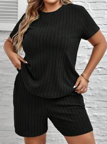 SHEIN LUNE Plus Size Tie Dye Printed Round Neck T-Shirt And Shorts Set With Pockets, Summer Casual 2pcs Summer Outfits