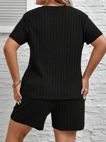 SHEIN LUNE Plus Size Tie Dye Printed Round Neck T-Shirt And Shorts Set With Pockets, Summer Casual 2pcs Summer Outfits